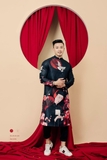 Aó dài gấm đen in hạc - XXL