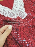 Đầm tweed kẻ đỏ cổ  ren trắng <65kg