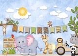 Backdrop 3d vải thun cao cấp -  voi, hươu