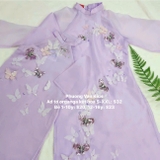 Áo dài tơ organza tím kết hoa 4 tà