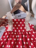 Đầm đỏ 2 dây chấm bi- vải đũi
