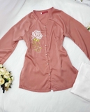 Bộ bà ba lụa ngọc trai hồng thêu hoa