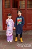 Áo dài gấm tím bé gái in 3d