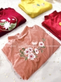 Áo dài bé gái nhung hồng thêu bướm trắng + kèm quần, mấn