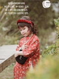 Áo dài nhung hàn hoa nhí đỏ cam