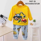 Bộ thun cotton xuất hàn- máy xúc vàng