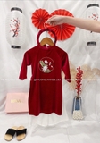 Áo dài bé gái nhung đỏ thêu hoa sen + kèm quần, mấn