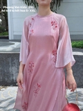 Áo dài tơ hồng kết hoa - quần đỏ