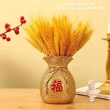 Set bình hoa + lúa mạch + đào đông