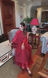Bộ áo dài tơ ren hoa đỏ mẹ + bé