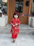 Áo dài linen con công đỏ kèm bờm
