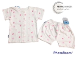 Bộ newborn ngắn  Kiza trắng hoạ tiết hồng- 3-6m