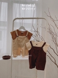 Set yếm linen+  áo thô mềm vintage cho bé