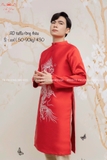 Áo dài nam taffa thêu rồng đỏ
