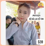 Bộ bà lai cổ tim màu lam - vải kate nhập khâủ