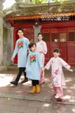 Áo dài gấm hồng bé gái in 3d