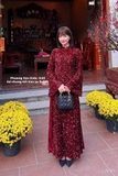 Áo dài nhung đỏ kết kim sa