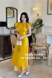 Áo dài taffa vàng kết hoa, size M