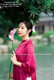 Áo dài gấm hồng hàng thiết kế cao cấp