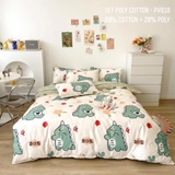 Bộ chăn ga dino vải poly cotton ( king 2mx2m2x30cm)