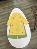 Áo dài linen vàng nhạt thêu hoa cúc