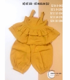 Bộ bé gái áo bèo xô muslin organic vàng