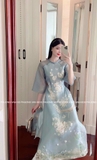 Aó dài tơ xanh ngọc đào