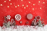Backdrop 3d vải thun cao cấp - Xmas nền đỏ cây kẹo