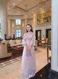 Áo dài tơ sống thêu kết hoa tím