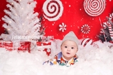 Backdrop 3d vải thun cao cấp - Xmas nền đỏ cây kẹo