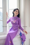 Aó dài lụa tằm tím thêu hoa M
