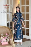 Áo dài taffa lụa xanh navy in 3d / size M