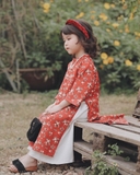 Aó dài đỏ cam hoa nhí