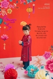 Áo dài tự linh đỏ hồng - luạ ngọc trai, form suông