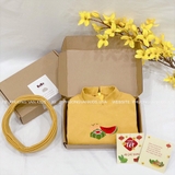 Áo dài bé trai nhung vàng thêu bánh chưng + kèm quần, mấn