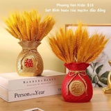 Set bình hoa + lúa mạch + đào đông