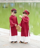 Set áo dài tấc - lụa xước đỏ