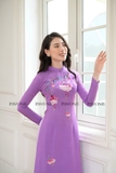 Aó dài lụa tằm tím thêu hoa M