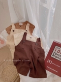 Set yếm linen+  áo thô mềm vintage cho bé