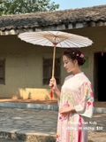 Áo dài lụa ngọc trai hồng in 3d