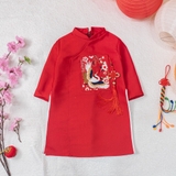 Aó dài đỏ thêu bạch hạc