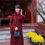 Áo dài nhung đỏ kết kim sa