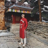 Áo dài gấm dệt đỏ cao cấp thêu rồng