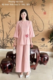 Bộ linen hồng thêu hoa