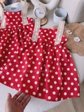 Đầm đỏ 2 dây chấm bi- vải đũi