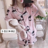 Bộ pj ngắn thun cotton hồng thỏ