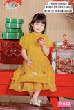 Aó dài tơ vàng thêu sen kèm nơ