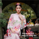 Áo dài lụa ngọc trai hồng in 3d