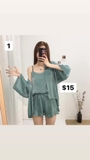Set pijama xanh 3 chi tiết