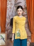 Bộ bà ba lụa ngọc trai vàng thêu hoa